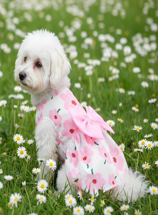 Larrel Dog Floral Dress, Cute Dog Dresses with Pink Bow, Pet Princess Dresses, Pink Floral Dogs Cat Clothes, Spring Summer Pet Clothes for Chihuahua, Yorkie, Puppy and Small Cats (XS Size) - Image 5